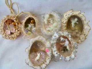 Group Of 6 Vintage Handmade Egg Diorama Holiday Ornaments