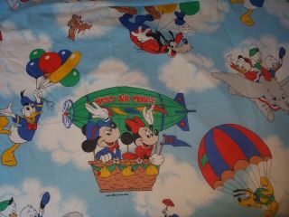 Vintage Disney Mickey Mouse Twin Flat Sheet With Hot Air Balloons