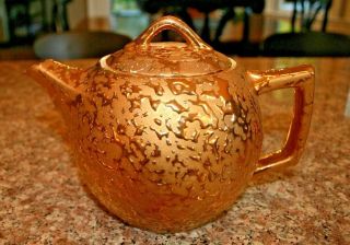 Vintage Mccoy Pottery 5.  5 " Sunburst Gold Line Teapot With Lid & White Interior