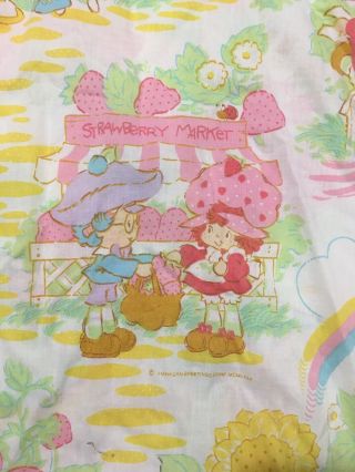 Vintage Strawberry Shortcake Twin Bed Flat Sheet 1980 Fabric