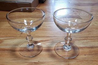 Pair Bamboo Stem Vintage Champagne Glasses Coupes Clear 4.  5” Tall