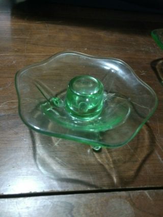2 Vintage Footed green depression glass candle holders.  SHV2 2