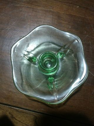 2 Vintage Footed green depression glass candle holders.  SHV2 4