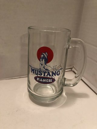 Vintage Mustang Ranch Glass Mug 10 Oz.  Cathouse Pinup Cowgirl Nevada