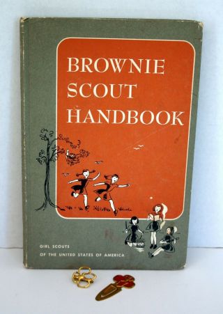 Vintage Girl Scouts Brownie Scout Handbook,  Membership Pin And Bookmark.