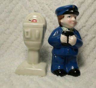 Vintage Parking Meter And Cop Salt And Pepper Shakers