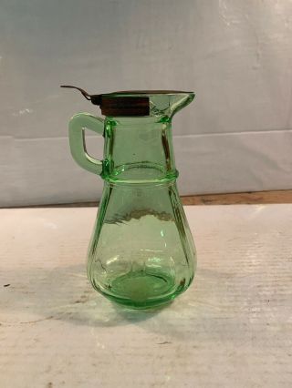Vintage Hazel - Atlas Green Depression Glass Syrup & Metal Lid - 6 ".