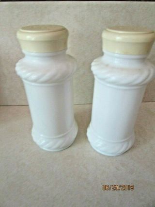 VINTAGE 1950 ' S MILK GLASS SHAKERS WITH BLACK ROOSTERS - SALT & PEPPER 2