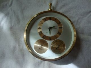 Vntg Bulova 5 - 3/4 " Round Brass Alarm Clock,  Hydrometer & Temp Dial,  Japan