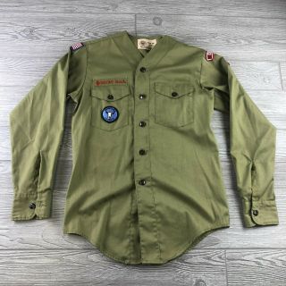 Official Bsa Boy Scout Tan Long Sleeve Uniform Shirt Vintage