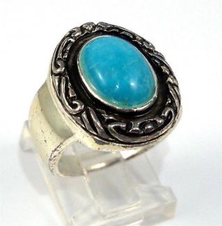 Sterling Silver Vintage Faux Turquoise Ring Size 6 Ldg8