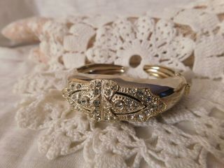 Art Deco Vintage Rhinestone Cuff Bangle Bracelet Double Sided Hinged