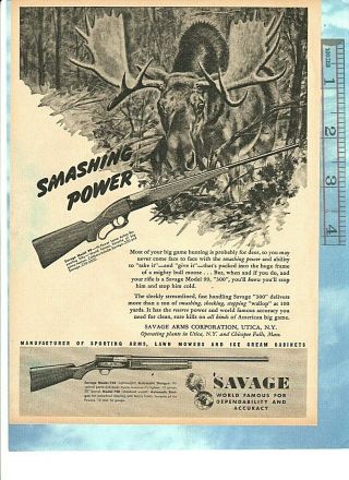Vintage 1946 Savage Arms Model 99 Lever Action Big Game Rifle,  Bull Moose Art Ad