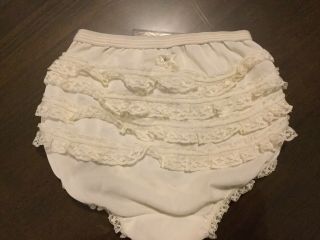Her Majesty Vintage White Baby Pants Nylon Diaper Cover White Lacy Ruffled Sz 1