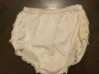 Her Majesty Vintage White Baby Pants Nylon Diaper Cover White Lacy Ruffled Sz 1 2