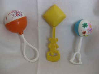 Vintage Group Of 3 Baby Rattles Tiny Toys 1950 