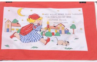 Vintage Nursery Rhyme Pillowslip Cotton Fabric Sewing Wee Willie Winkie Vgc
