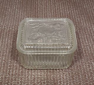 Vintage Clear Glass Ribbed Refrigerator Dish Anchor Hocking/federal?