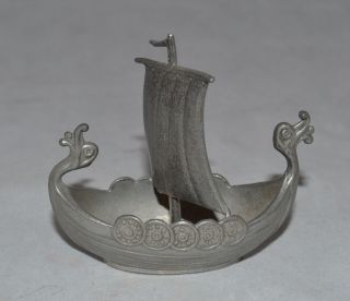 Vintage Norway Viking Boat Salt Handstodt Metal - 5 Shields