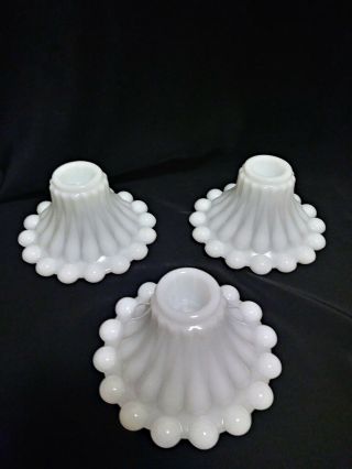 Vintage White Milk Glass Taper Candle Holders Ball Rims,  Set Of 3