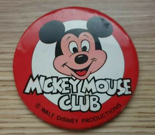 " Mickey Mouse Club " Vintage Pin Badge.  82 Mm Diameter Walt Disney Ex.  Cond.