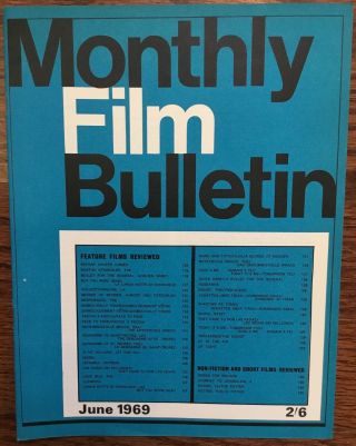 Monthly Film Bulletin June 1969 Vintage Issue Bfi Boston Strangler Love Bug