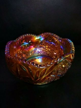 Vintage Iridescent Carnival Glass Saw Tooth Edged Bowl