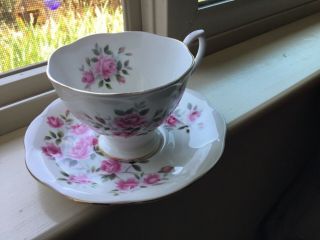 Vintage Royal Albert Cup And Saucer.  Pink Roses.  Gold Trim.