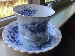 Vintage Royal Albert Cup And Saucer.  Melody Series Rhapsody.  Blue And White