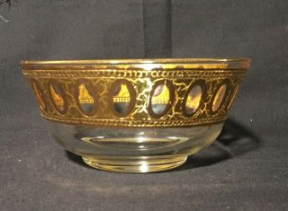 Vintage Culver Ltd Small Dip Bowl Antigua Pattern Clear Glass Gold Detail