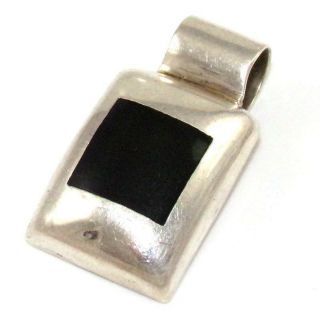 Vintage Sterling Silver Taxco Black Onyx Modernist Square Slide Pendant Ldg4