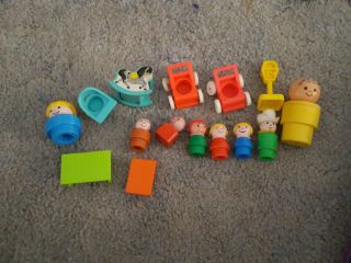 Vintage Fisher Price Wooden And Plastic Little People With Accessories