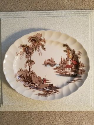 Vintage Johnson Brothers Made In England The Old Mill Oval Platter 12 "