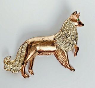 Vintage Sterling Silver Stamped Collie Dog Pin Brooch W/ Rhinestones