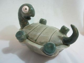 Vintage Dorothy Kindell Pottery Surprised Turtle On Back Trinket Box