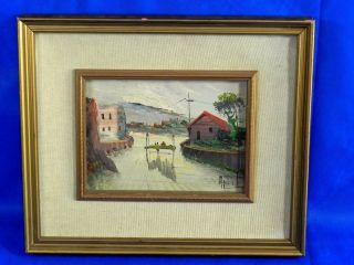 Vintage Oil On Cardboard Painting Art Signed By Artist Countryside 15 " X13 "