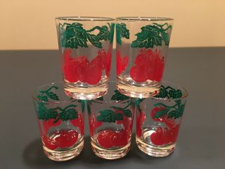 Set Of 5 Vintage Federal Glass Co.  Juice Glasses Tomato Pattern.  Swanky Swig