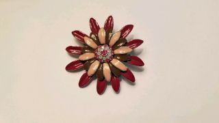 Vintage Inspired Flower Brooch Pin Rhinestones Layered Petals Costume Jewelry