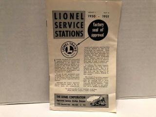 Vintage Postwar Lionel Service Stations Brochure,  8 - 1 - 1950 To 7 - 31 - 1951