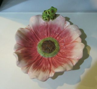 Vintage Ceramic Flower Bowl With Spotted Frog Pink Peony Flower Shaped Bowl