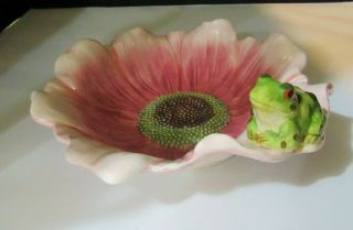 Vintage Ceramic Flower Bowl With Spotted Frog Pink Peony Flower Shaped Bowl 2