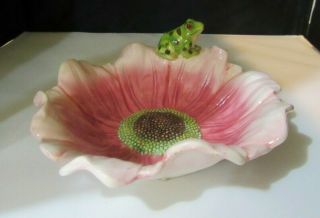 Vintage Ceramic Flower Bowl With Spotted Frog Pink Peony Flower Shaped Bowl 3