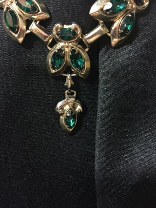 Vintage Barclay Gold Tone 16 Inch Necklace With Green Rhinestones