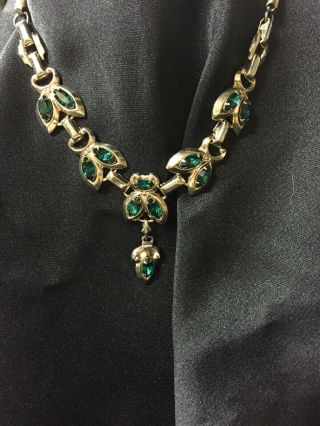 Vintage Barclay Gold Tone 16 Inch Necklace with Green rhinestones 2