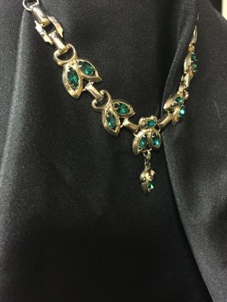 Vintage Barclay Gold Tone 16 Inch Necklace with Green rhinestones 4