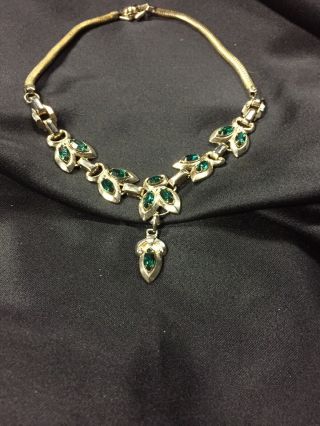 Vintage Barclay Gold Tone 16 Inch Necklace with Green rhinestones 5