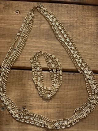 Vtg Sarah Coventry Gold Tone Multi - Strand Necklace 23.  5 " And Bracelet Set