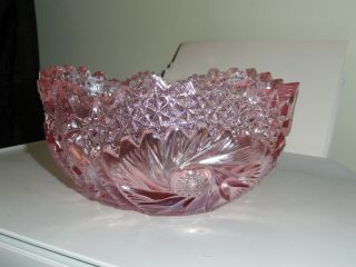 Vintage L.  E.  Smith Pink Carnival Glass Bowl Daisy Button Pinwheel Sawtooth Edge
