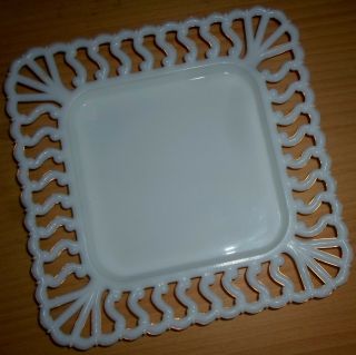 Square Vintage Milk Glass Dish With Fancy Edge