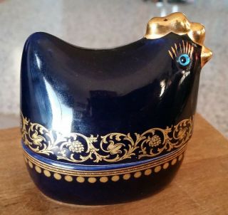 Vintage Terra Hellas Chicken Egg Cup / Small Dish Hand Made In Greece Gilt Gold